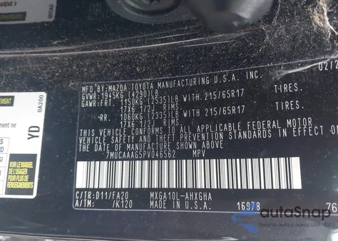 2023 Toyota Corolla Cross Le из США, поврежденный, VIN 7MUCAAAG5PV046562